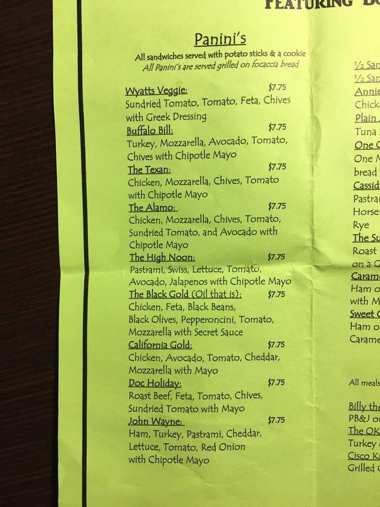 Menu at The Tin Cup cafe, Arlington