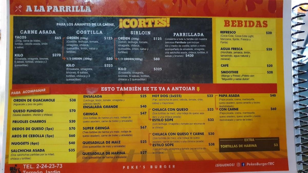 Menu at Peke’s Burger Torreón Jardín restaurant, Torreón
