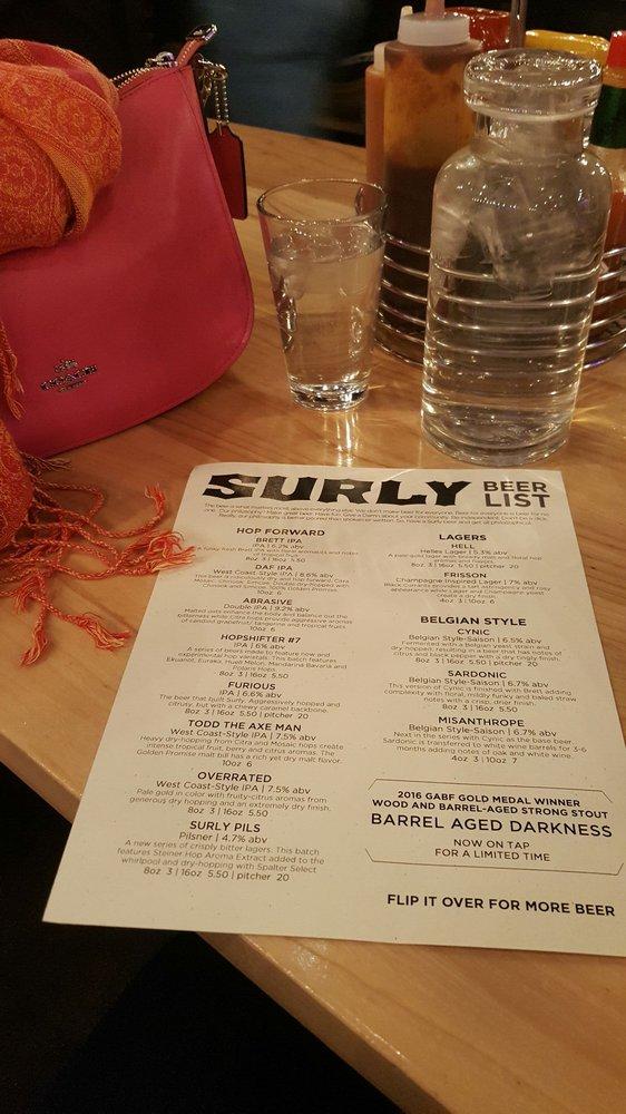 Menu at Surly Brewing Co. pizzeria, Minneapolis