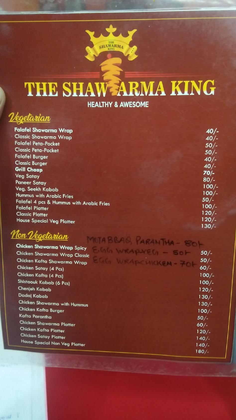Menu at THE SHAWARMA KING, Dehradun, opposite HDFC Bank