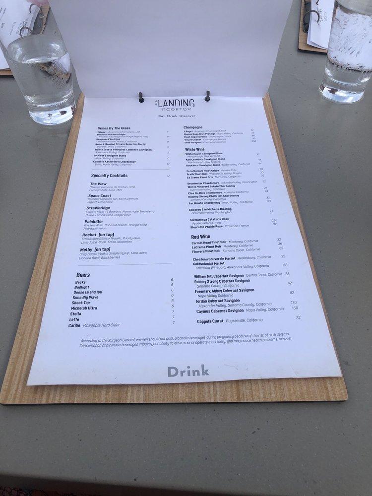 Menu at The Landing Rooftop pub & bar, Melbourne