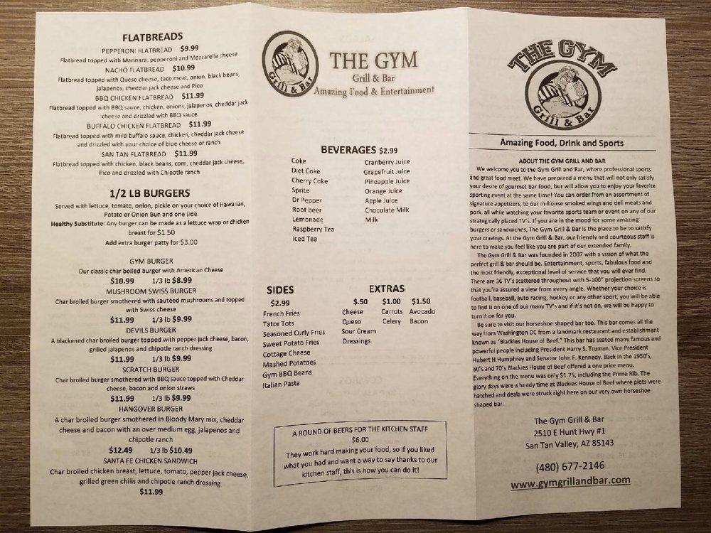 Menu at The Gym Grill and Bar, Queen Creek