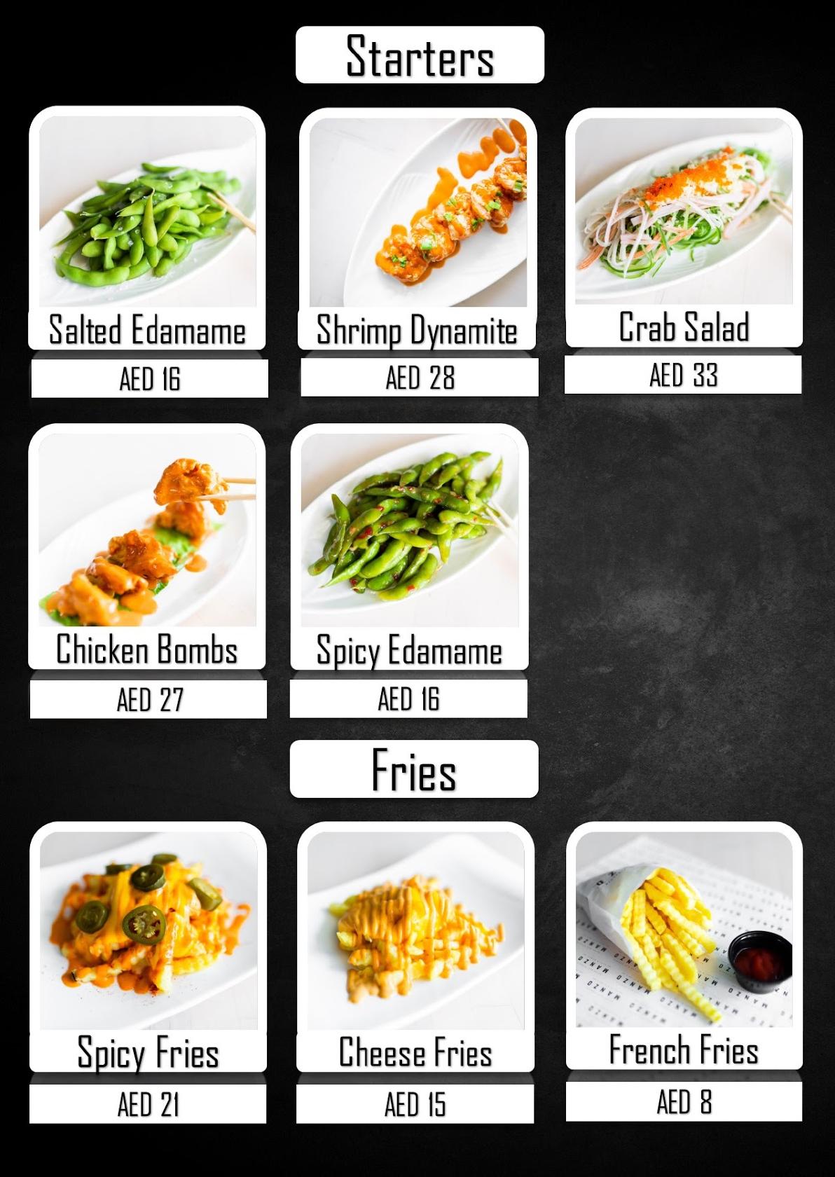 Menu at Manzo Sushi & Sliders Restaurant Airport road, Abu Dhabi
