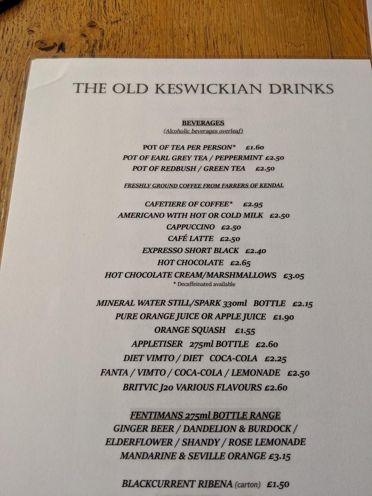 Menu at Old Keswickian Fish & Chips Restaurant, Keswick