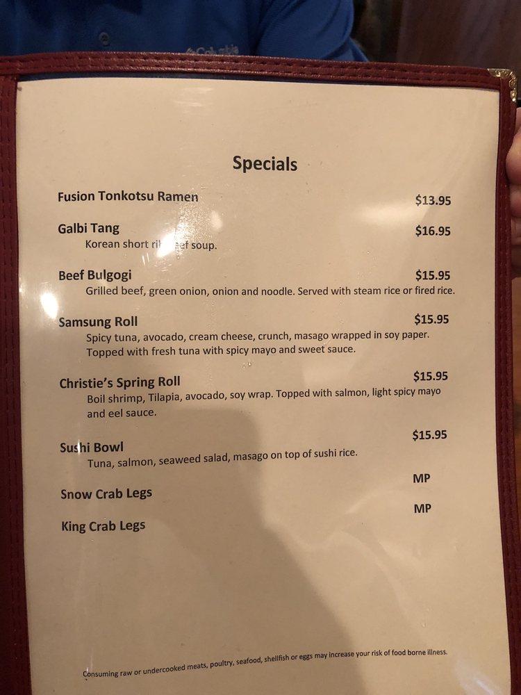 Menu at Fusion Thai & Japanese restaurant, Newberry