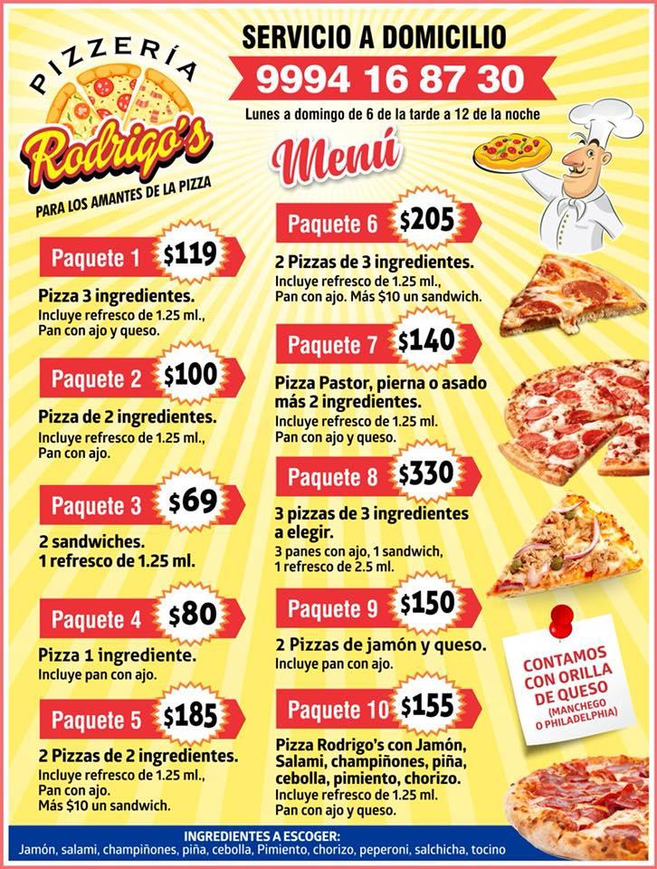 Menu at Pizzería Rodrigo’s, Merida