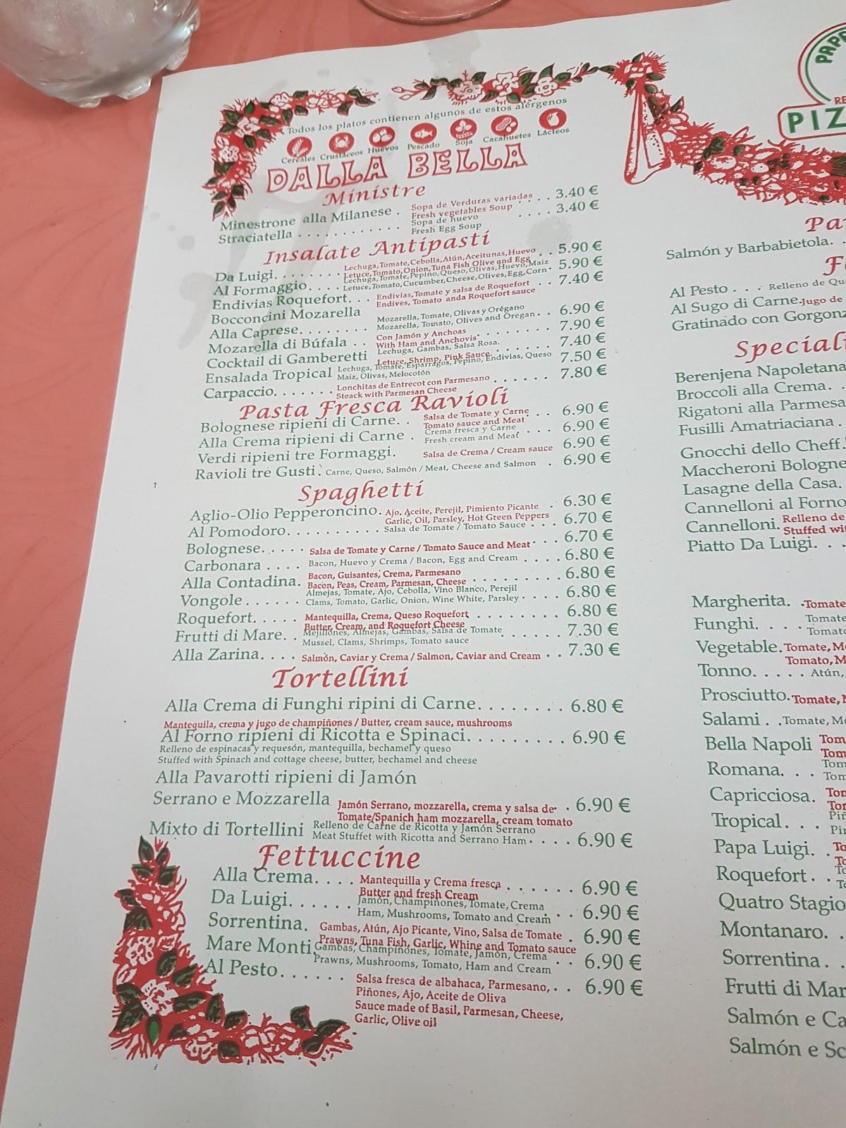 Menu at Pizzeria Papa Luigi, Fuengirola, Cam. Condesa