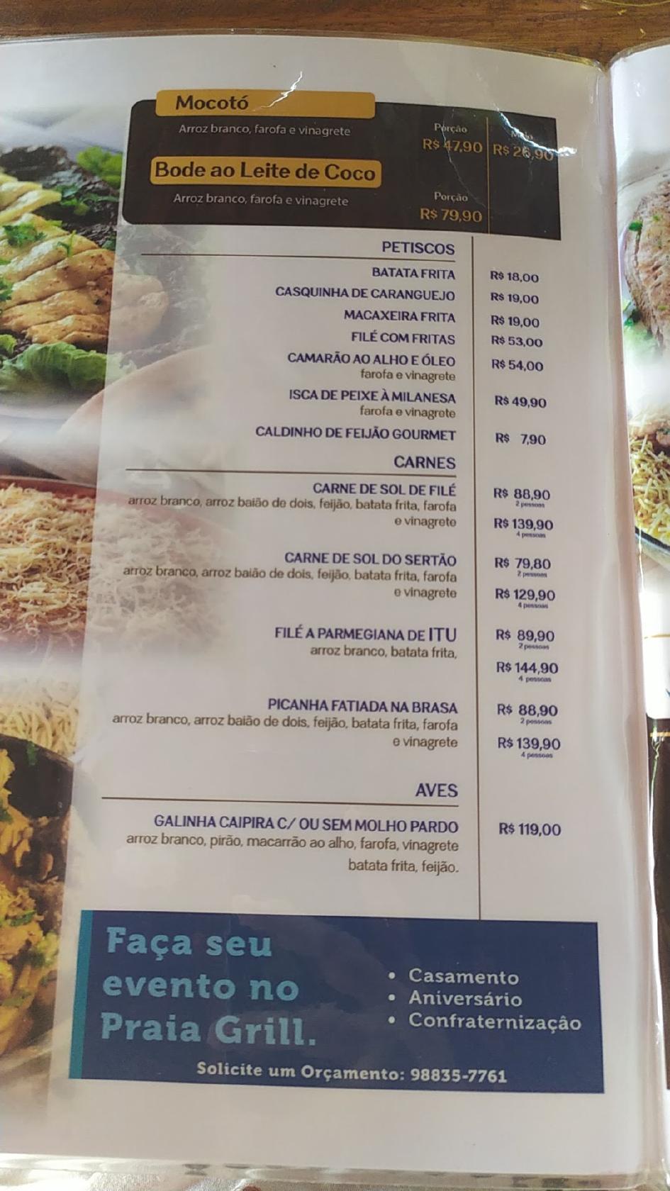 Praia Grill cardápio