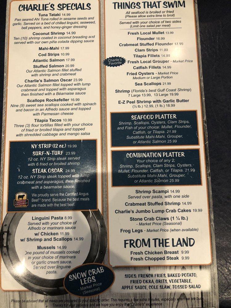 Menu at Charlie's Fish House Restaurant, Crystal River