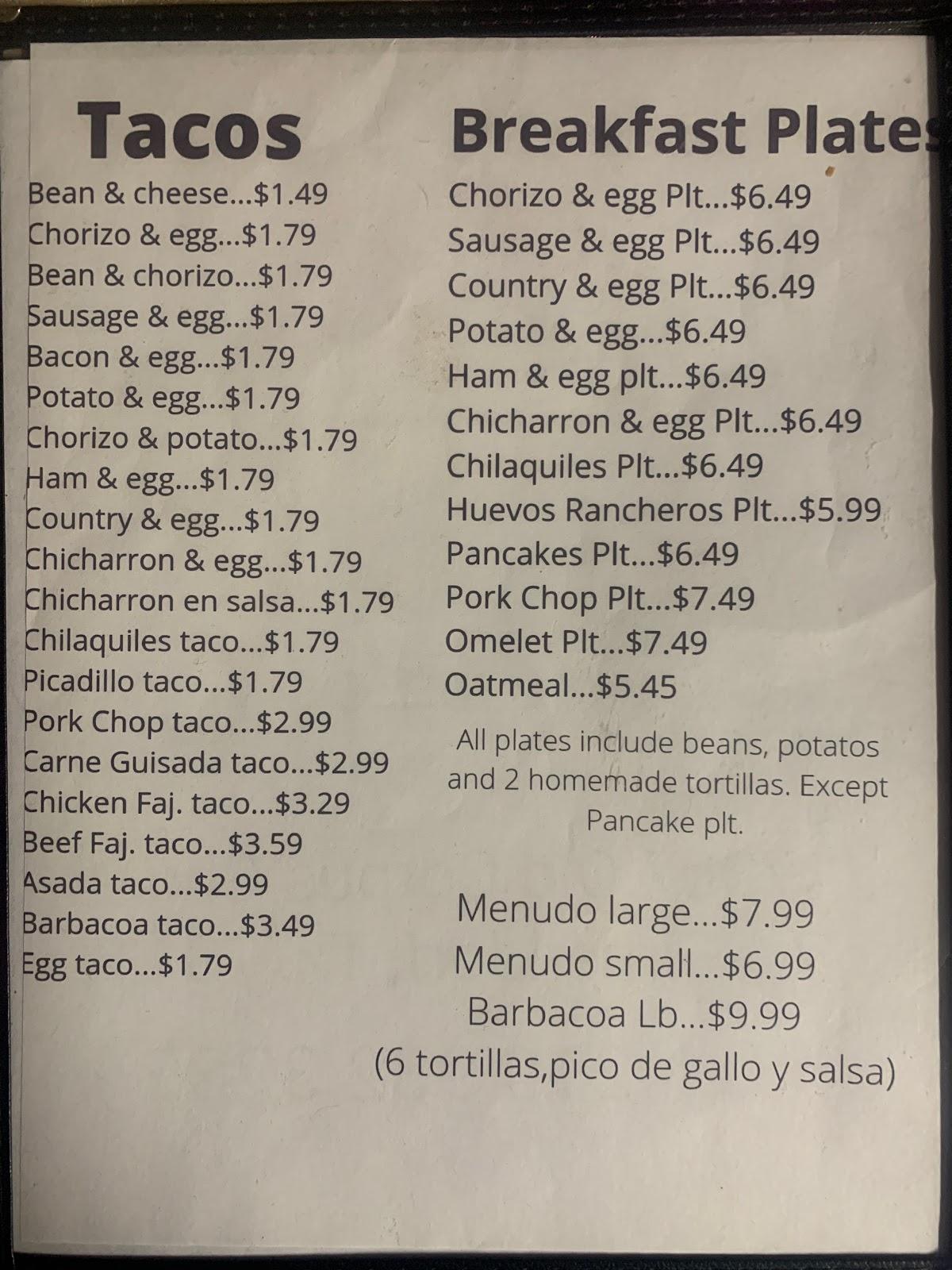 Menu at Los Portales Cafe, Elmendorf