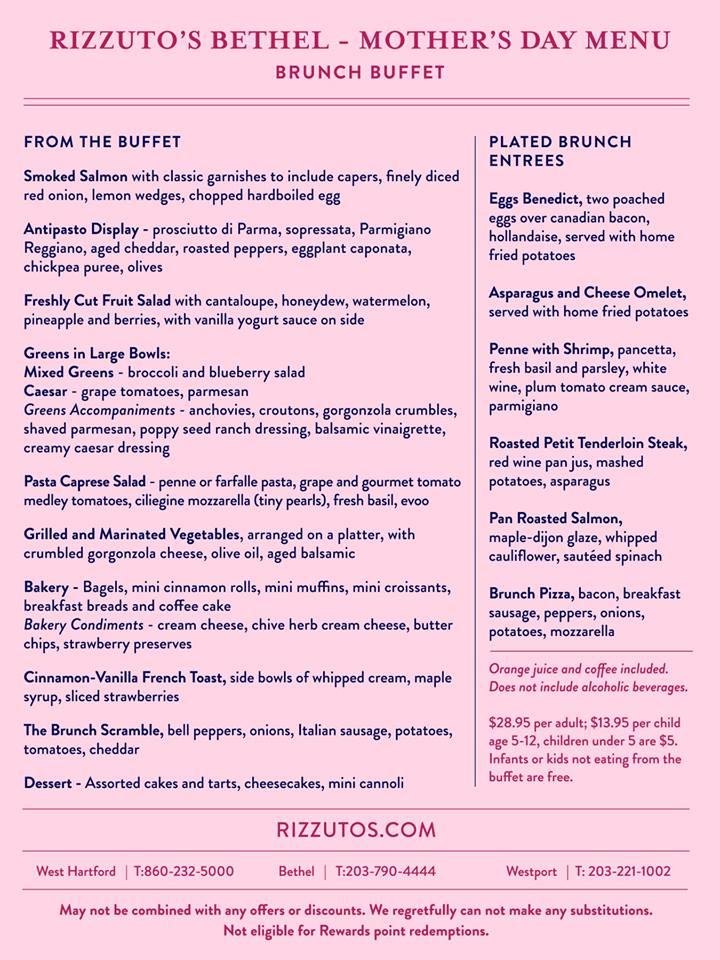 Menu at Rizzuto’s Woodfired Pizza Kitchen & Bar, Bethel CT, Bethel