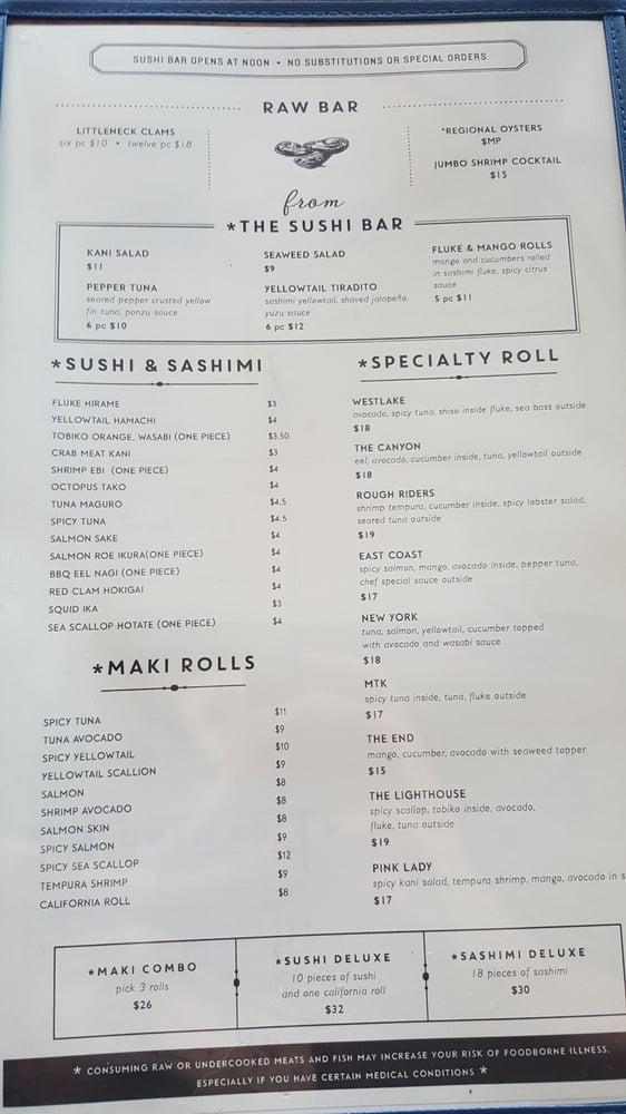 Menu at Westlake Fish House restaurant, Montauk