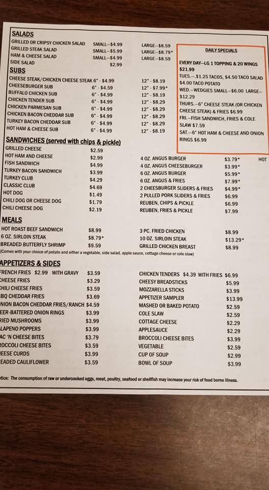 Menu at The Nest BBQ, Hyndman