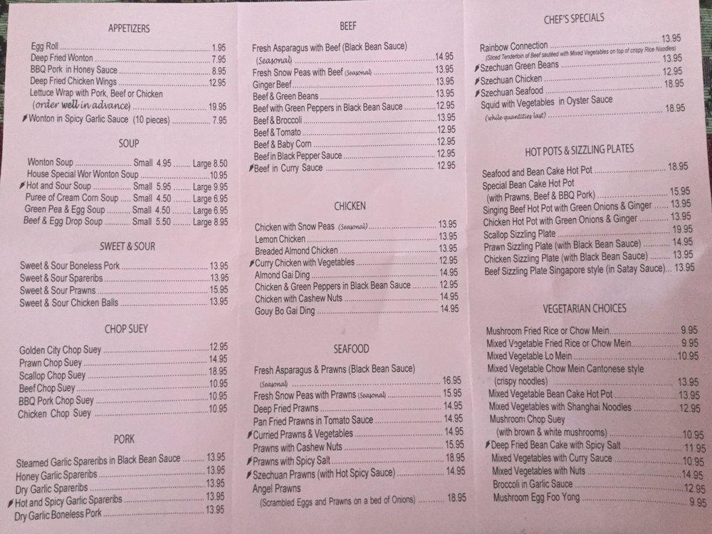 Menu at Golden City Restaurant, Sechelt, Wharf Ave