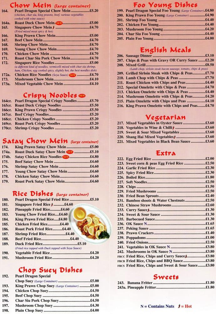 Menu at Pearl Dragon fast food, Tilley