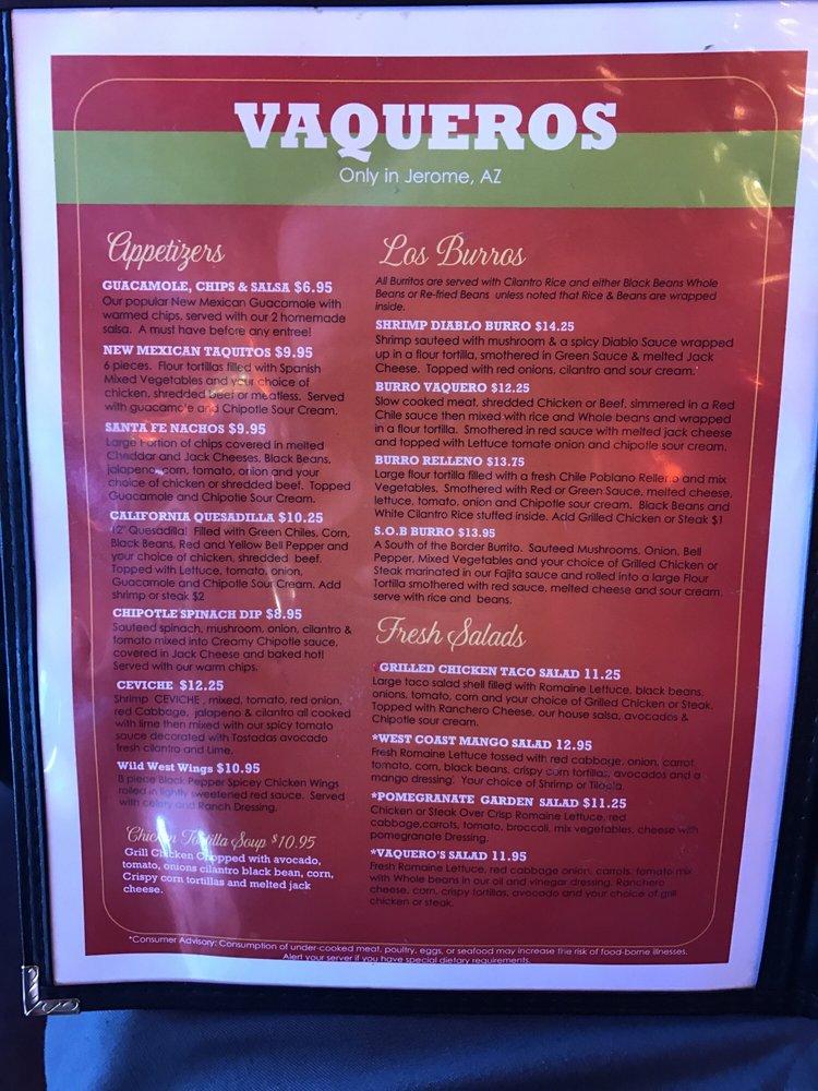 Menu at Vaqueros Grill & Cantina restaurant, Jerome