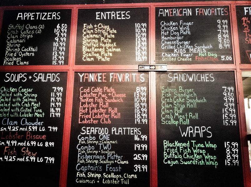 Menu at Yankee Lobster restaurant, Boston, 300 Northern Ave