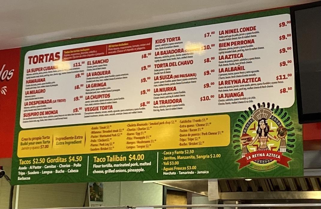 Menu at La Reyna Azteca Tacos y Tortas restaurant, Aurora, E ...