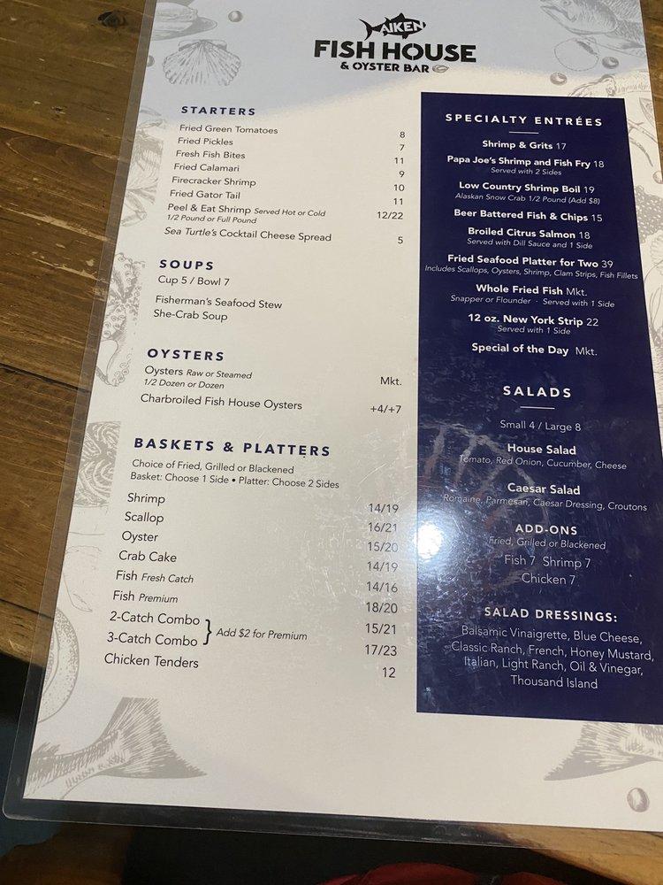 Menu at Aiken Fish House and Oyster Bar, Aiken
