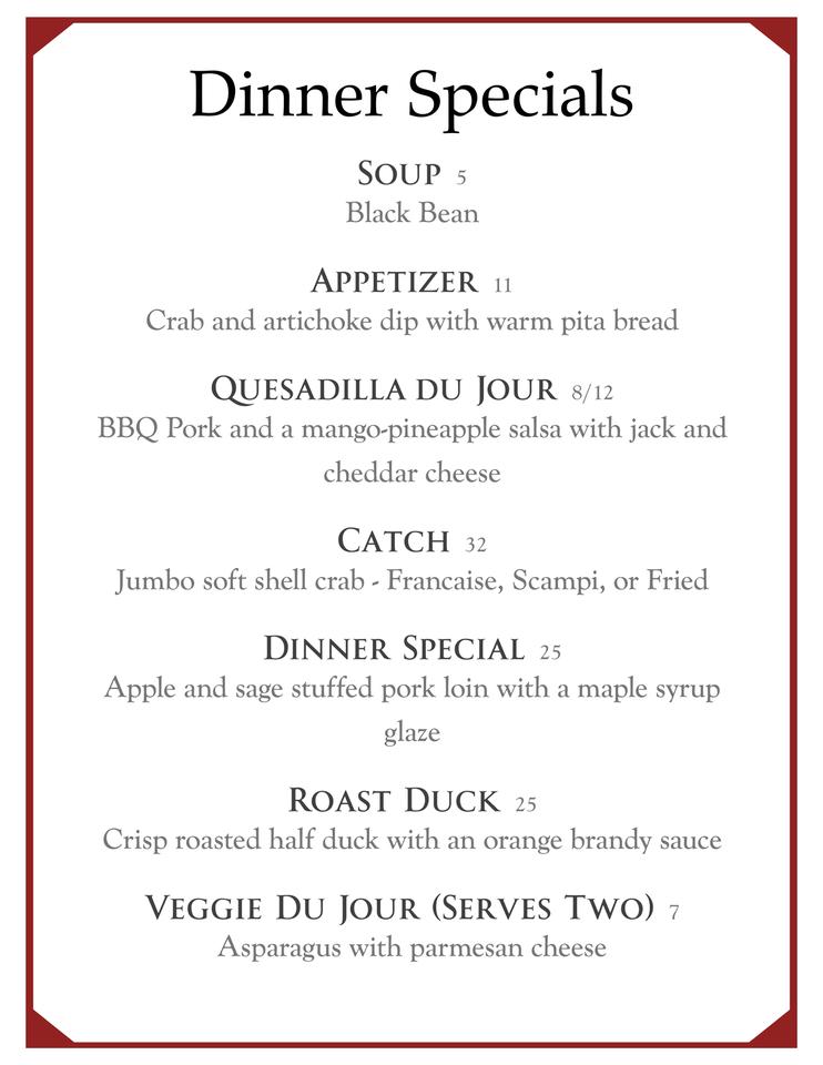 Menu at Hoffman House restaurant, Kingston