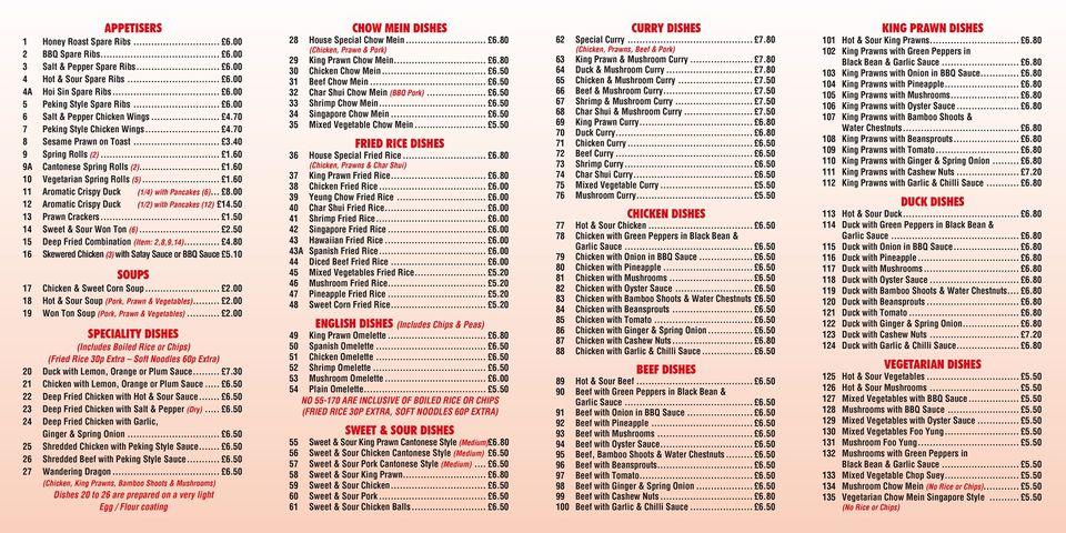 Menu at Chirk Chinese - The Steak Bar, Chirk