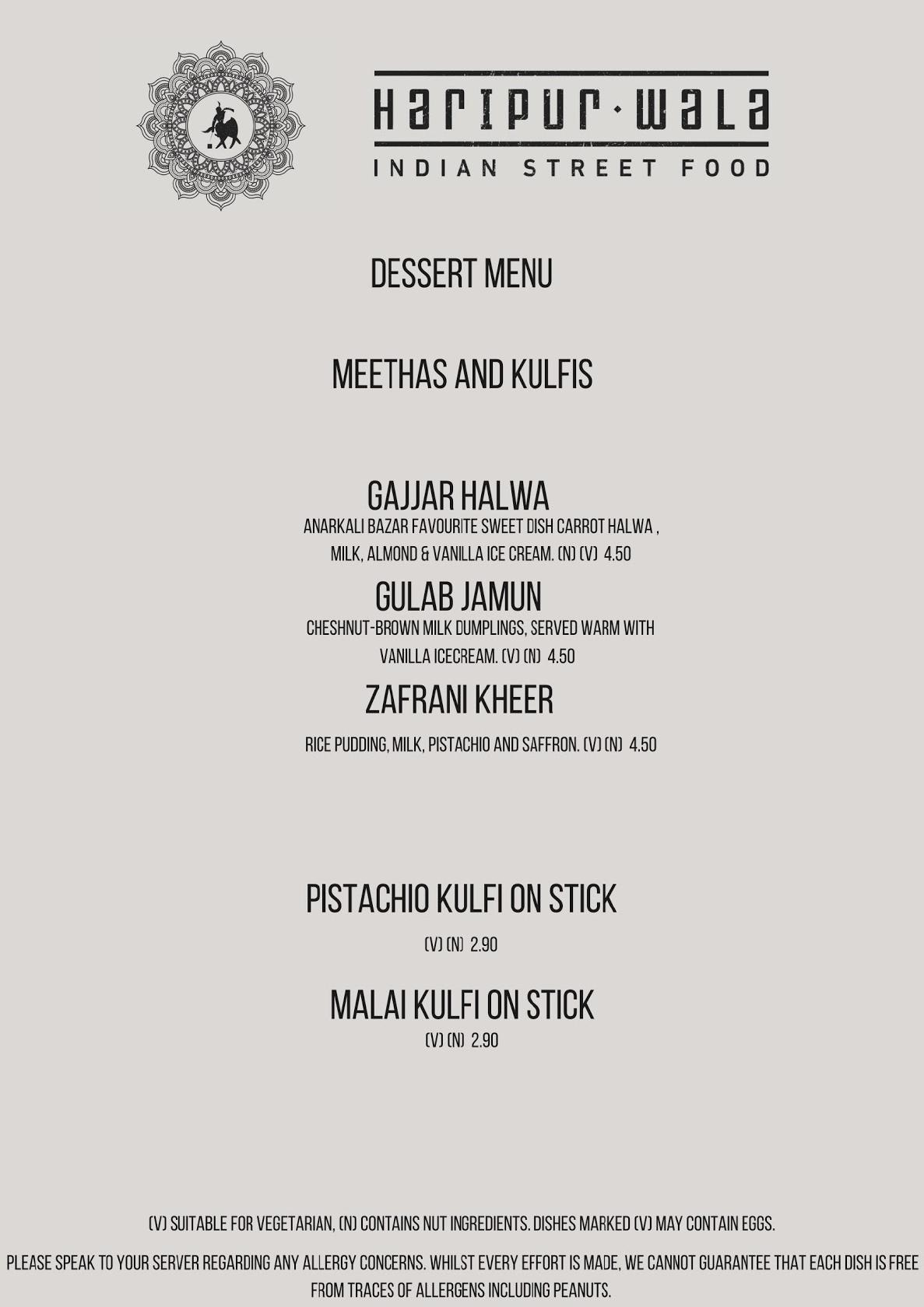 Menu at Haripur Wala Durham restaurant, Durham