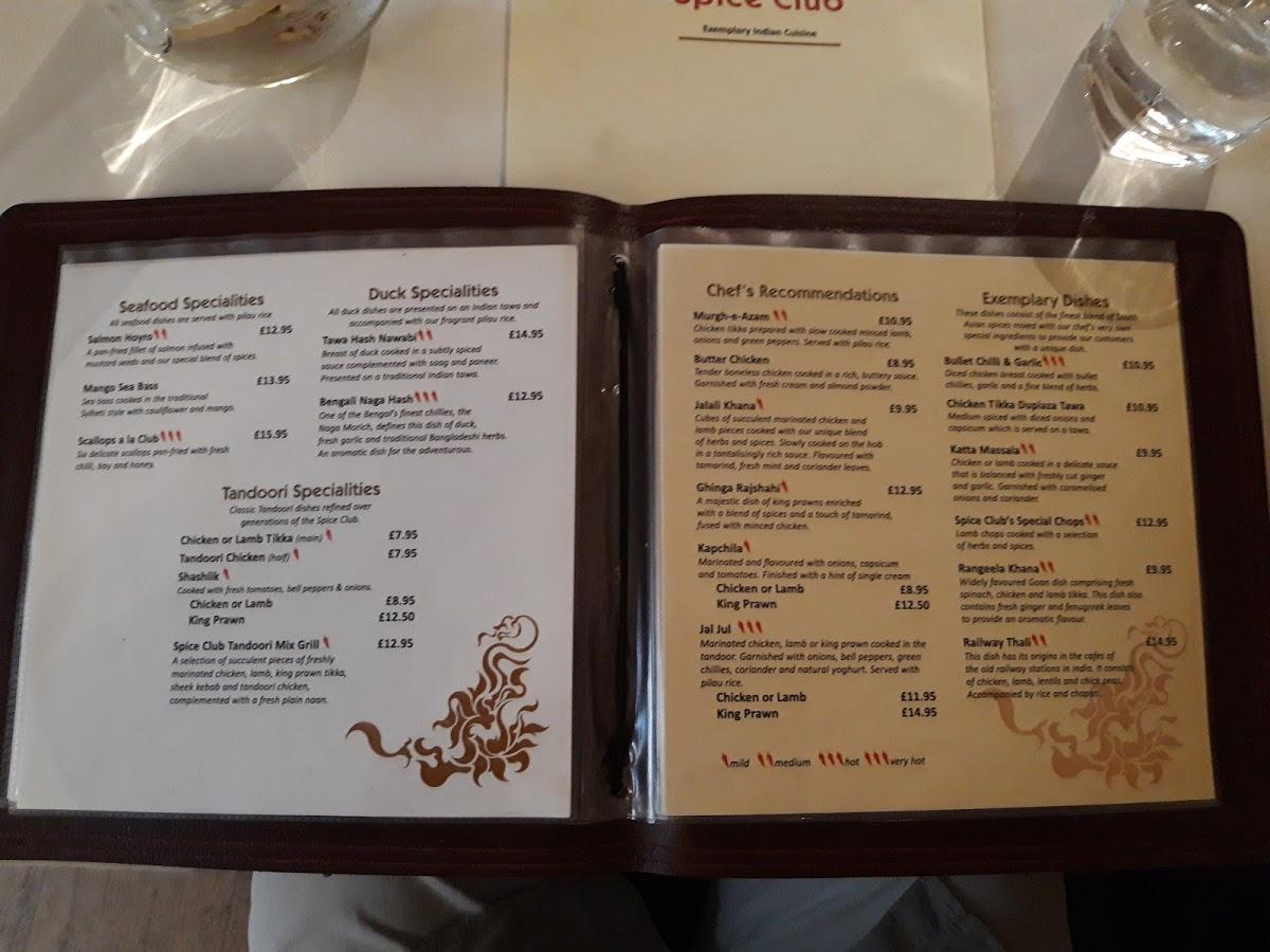 Menu at Spice Club, Melton Mowbray, 58 Nottingham St