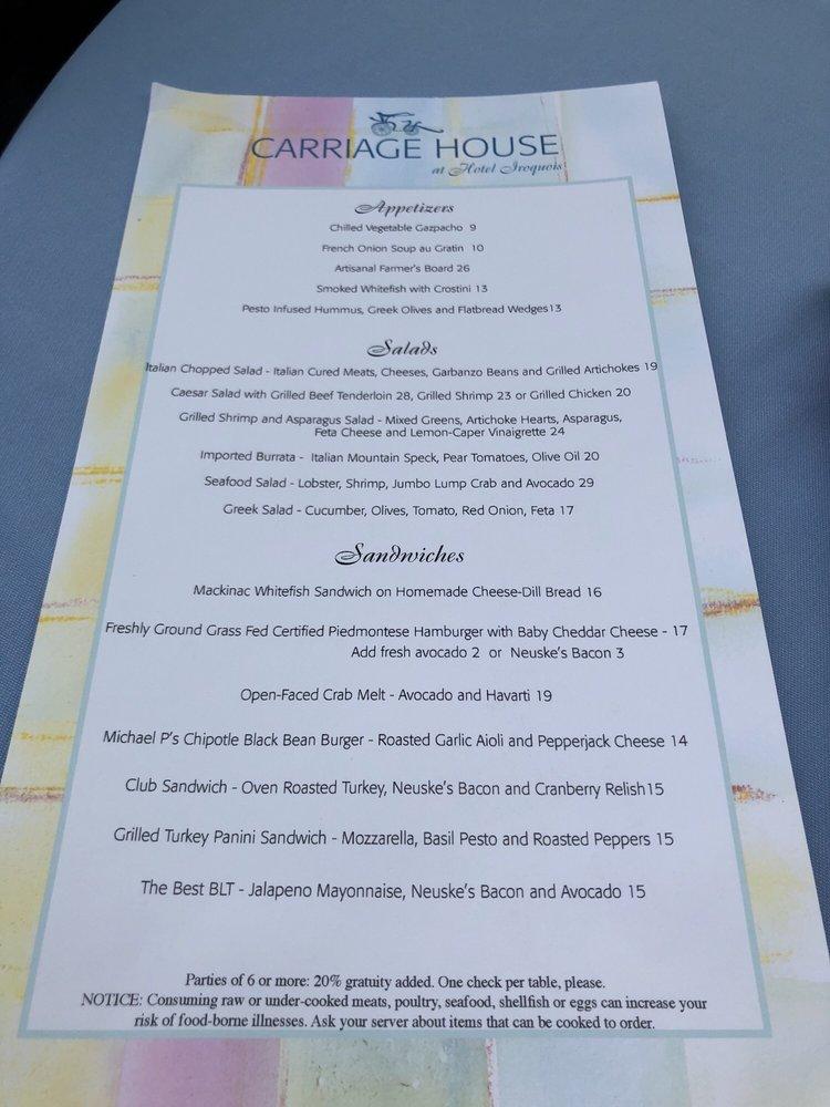 Menu At Carriage House Restaurant Mackinac Island