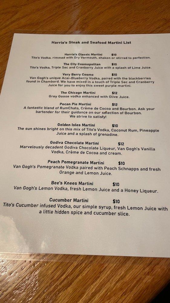 Menu at Harris’s Steak & Seafood steakhouse, Brunswick