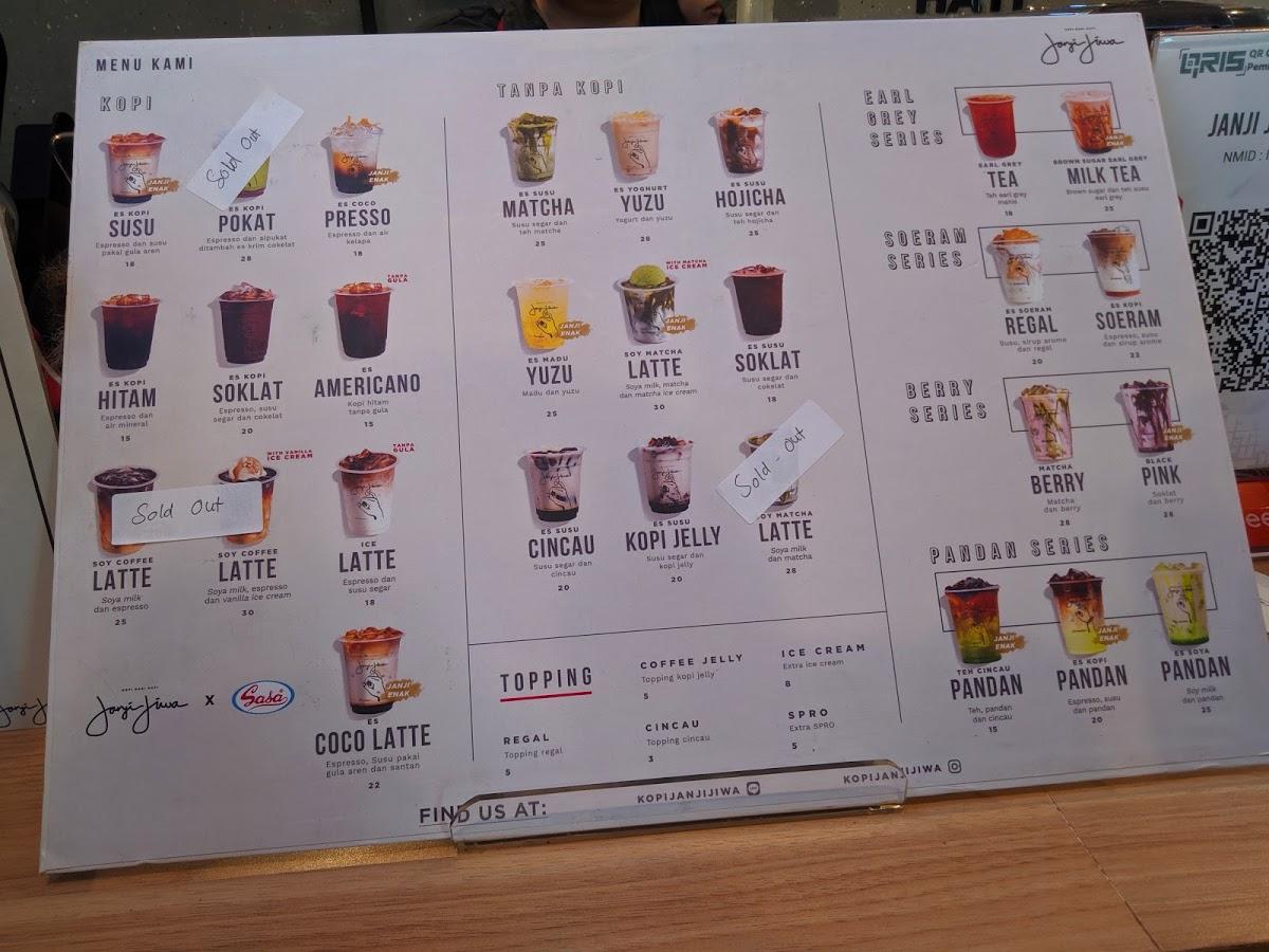 Menu at Janji Jiwa Jilid 639 - WTC cafe, Surabaya