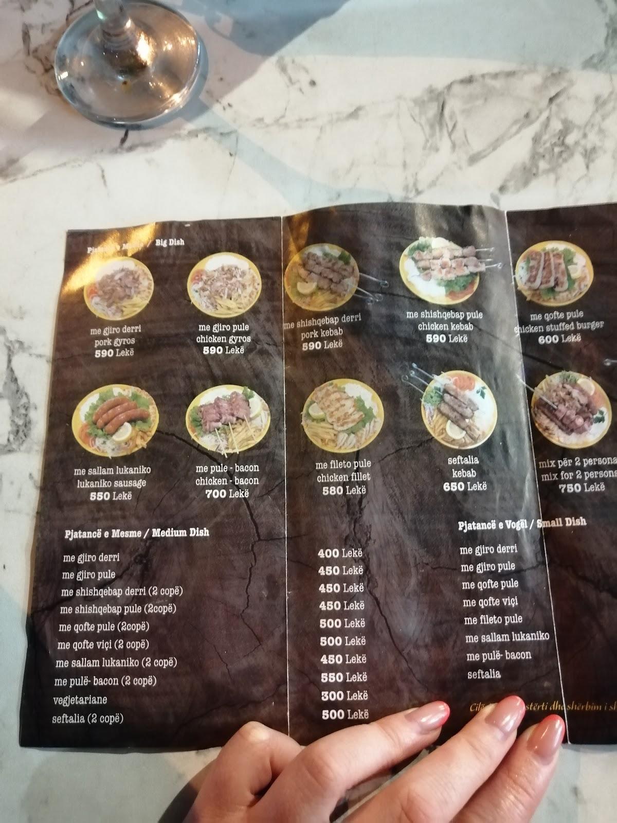 Menu at Pita Fun restaurant, Vlorë