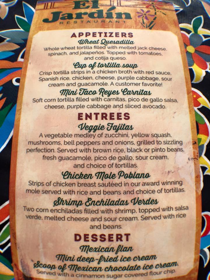 Menu at El Jardin Restaurant, Santa Cruz