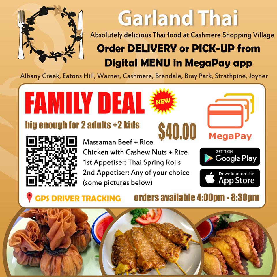 Menu at Garland Thai restaurant, Cashmere