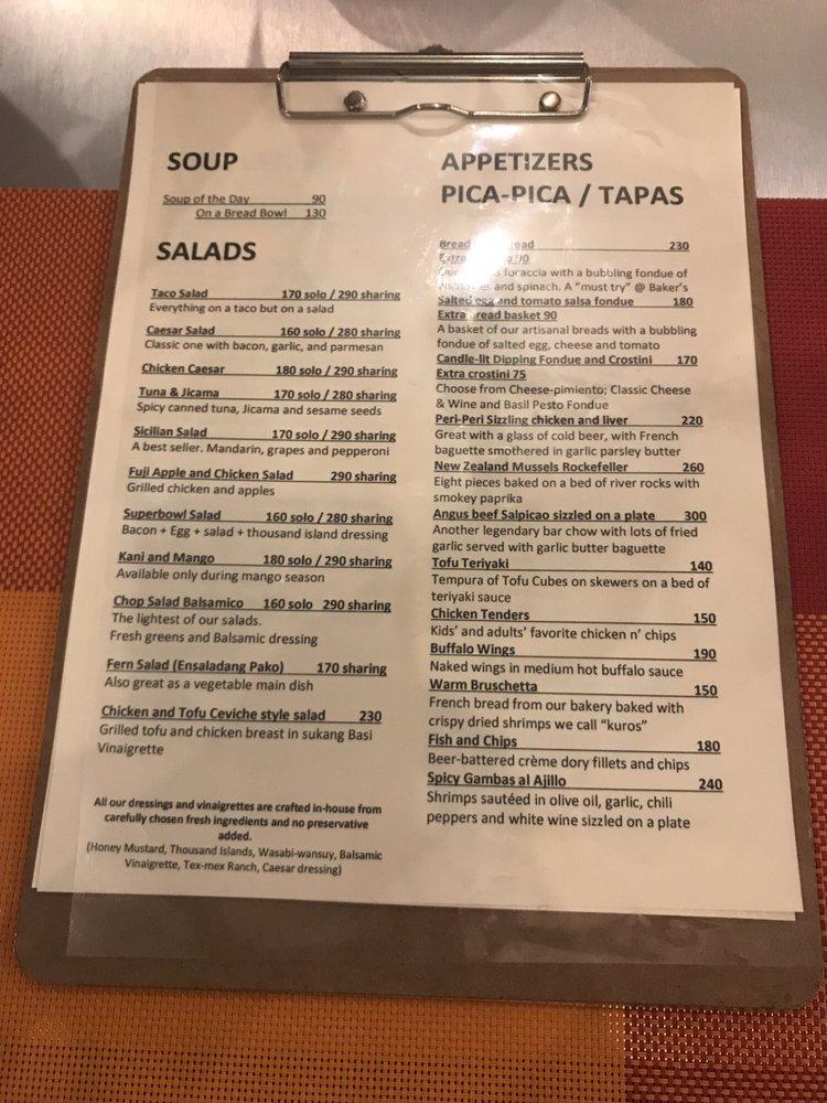 Menu at Mrs. Baker's Restaurant & Pastry Shop Vizcaya, Bayombong