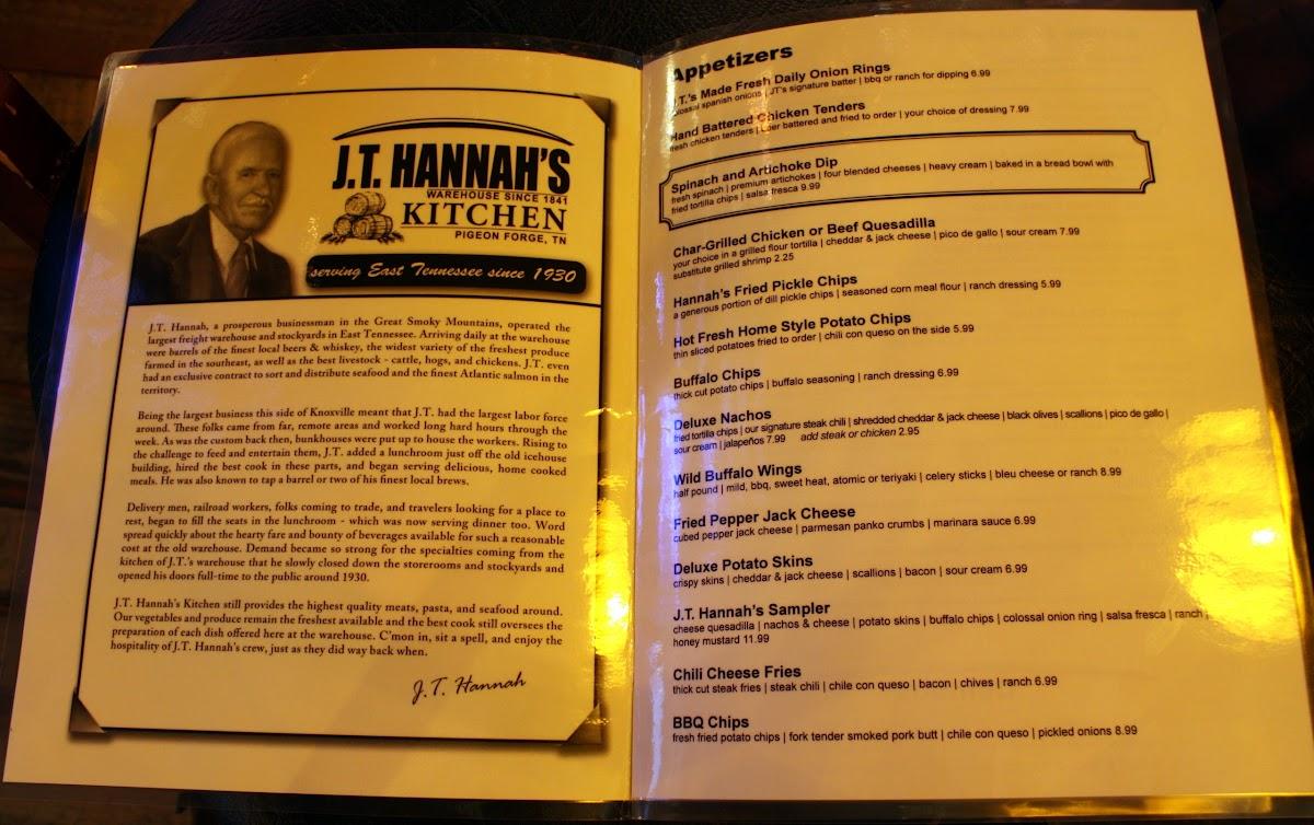 Menu at JT Hannah's Kitchen pub & bar, Pigeon
