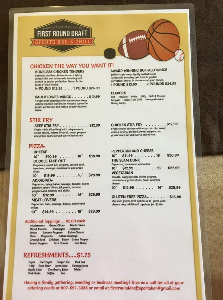 Menu at First Round Draft Sports Bar & Grill, Atikokan
