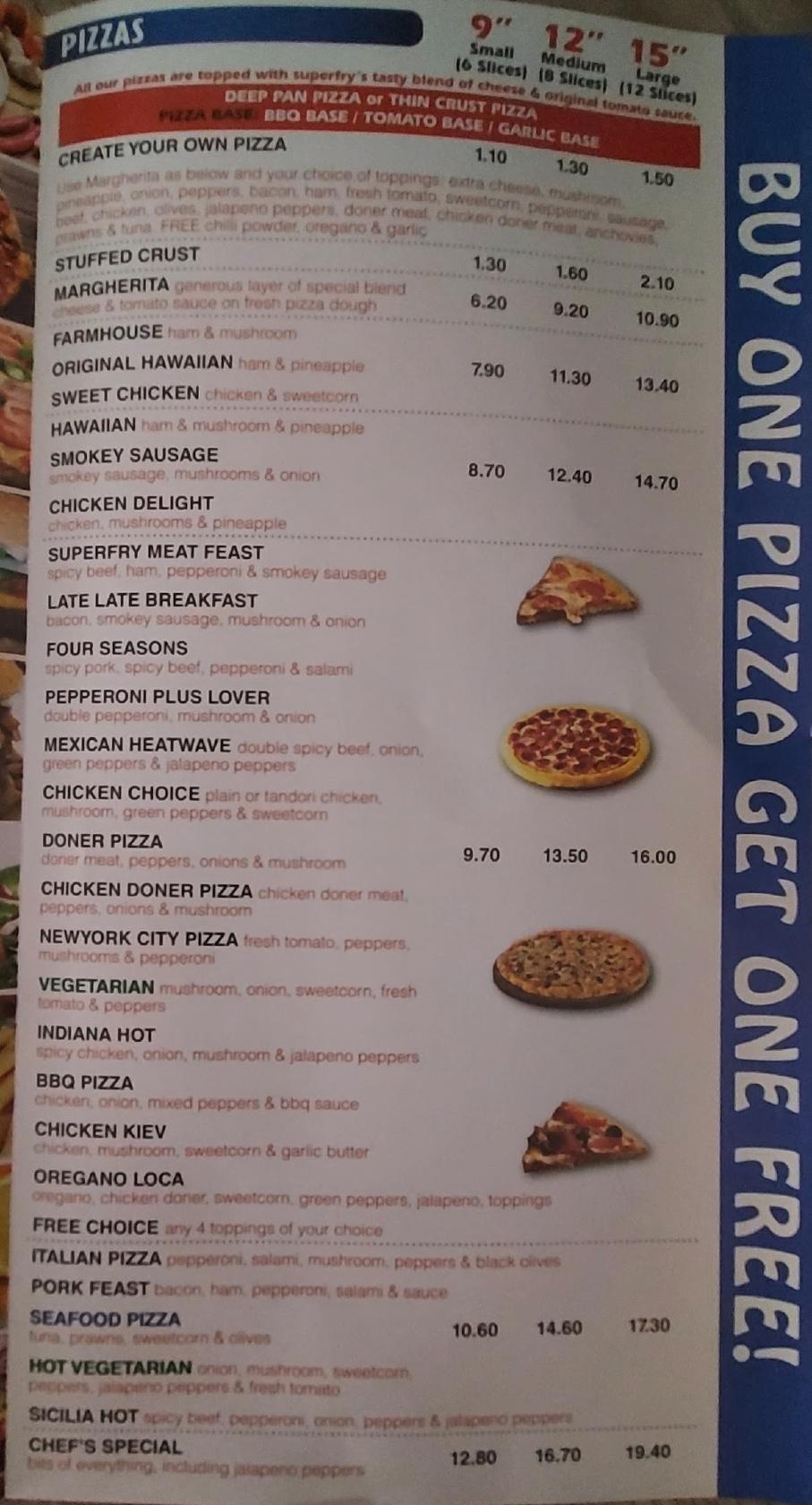 Menu at Superfry Leicester restaurant, Leicester