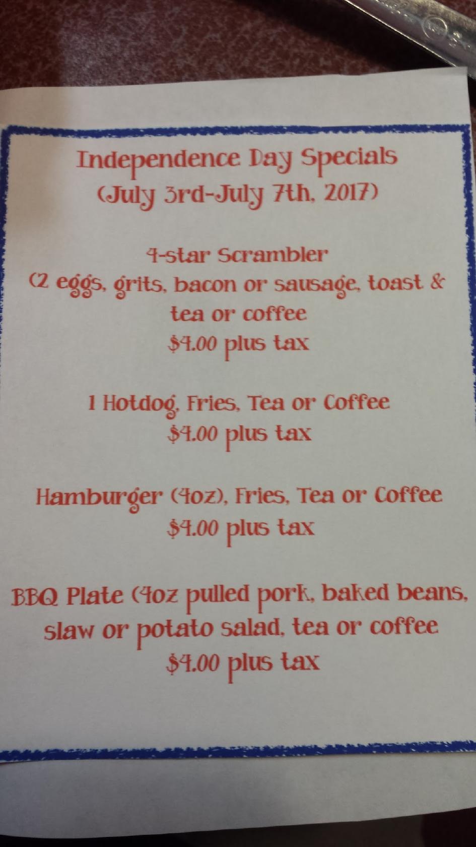 Menu at Grace's Restaurant Honea Path, Honea Path