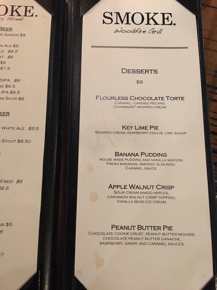 Menu at SMOKE. Woodfire Grill pub & bar, Tulsa