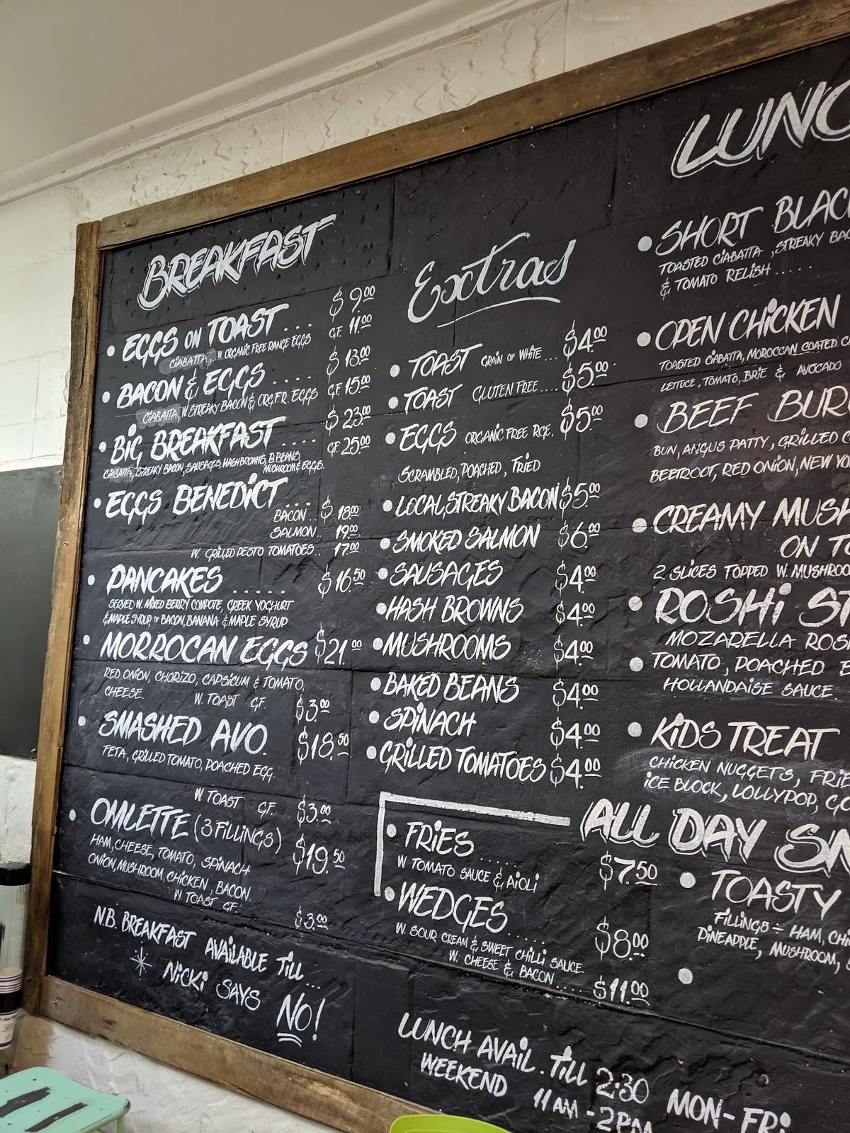 Menu at Shortblack Cafe, Oamaru