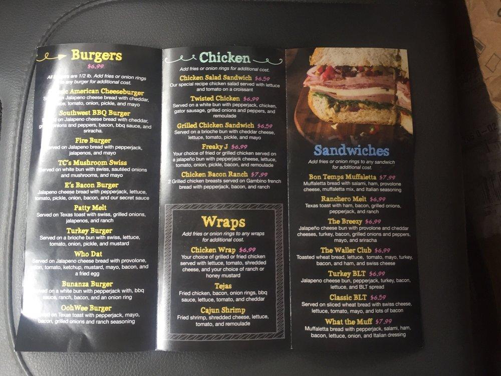 Menu at Bon Temps restaurant, Minden, Sibley Rd