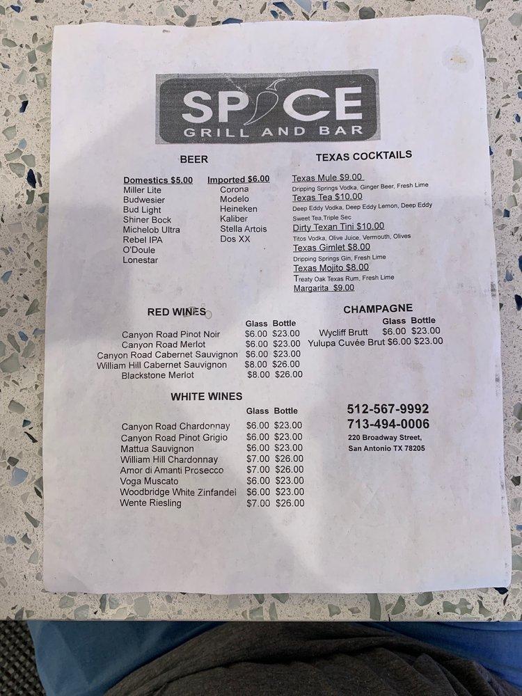 Menu at Spice grill and bar Best Indian Restaurant Best Indian