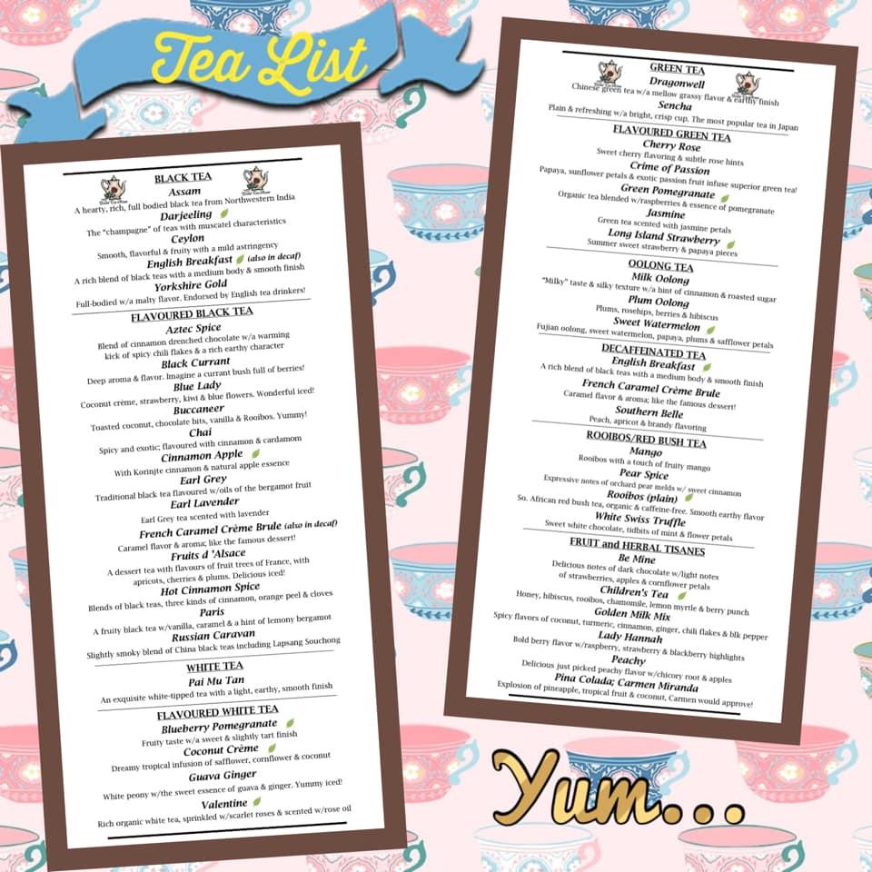 Carta del restaurante The Grand Tea Room, Escondido