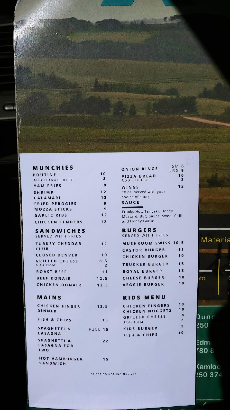 Menu at White Goose Family Restaurant, Castor