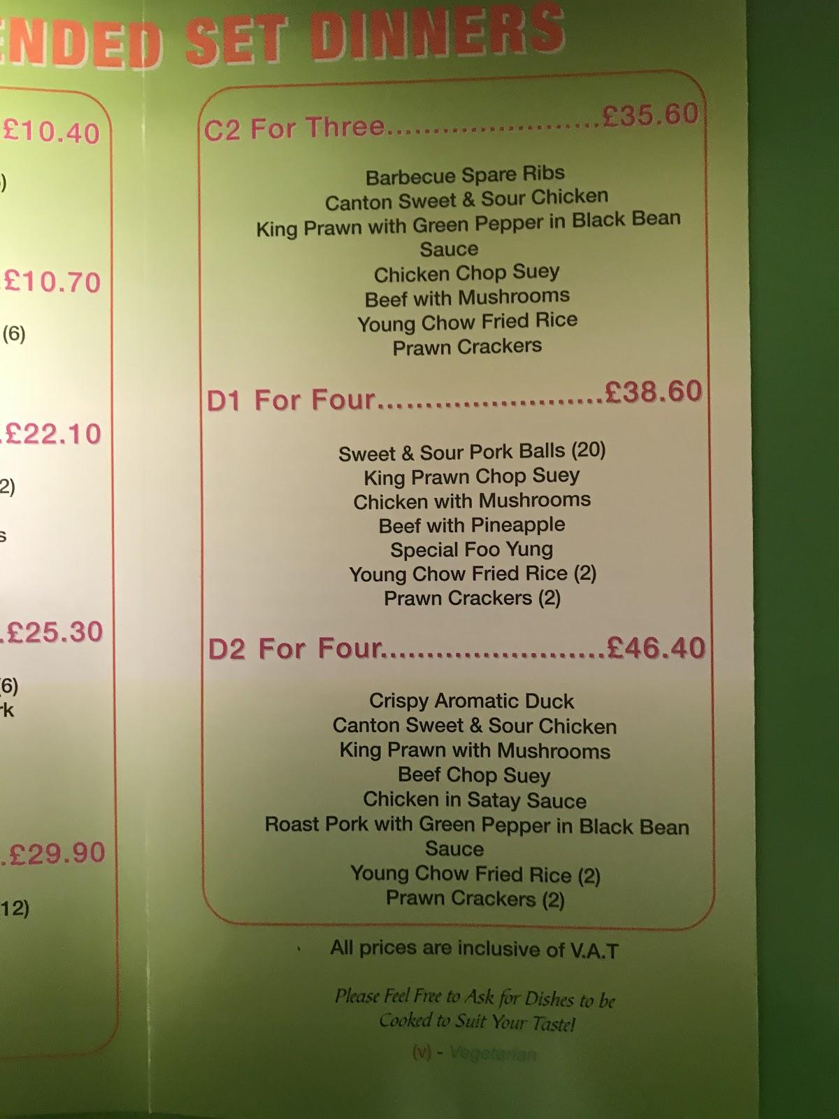 Menu at Hitchin Chop Suey Bar, Hitchin