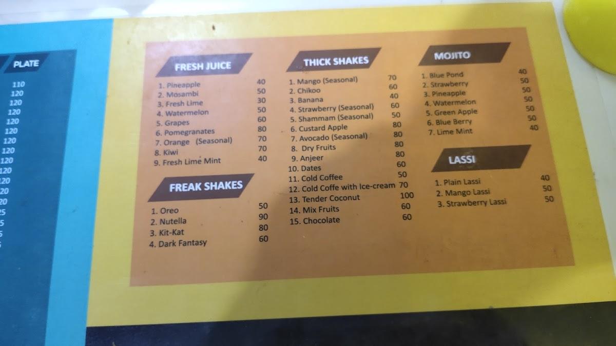 Menu at Zwarma, Bhatkal
