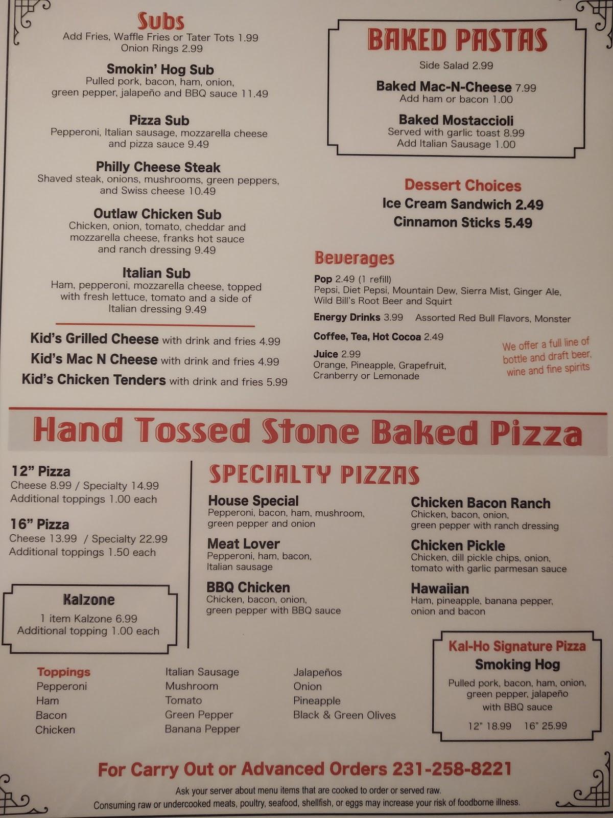 Menu at KalHo Lounge pizzeria, Kalkaska
