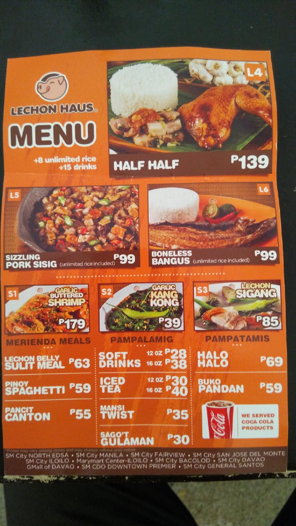 Menu at Lechon Haus Marymart Iloilo restaurant, Iloilo City, MHX9+453