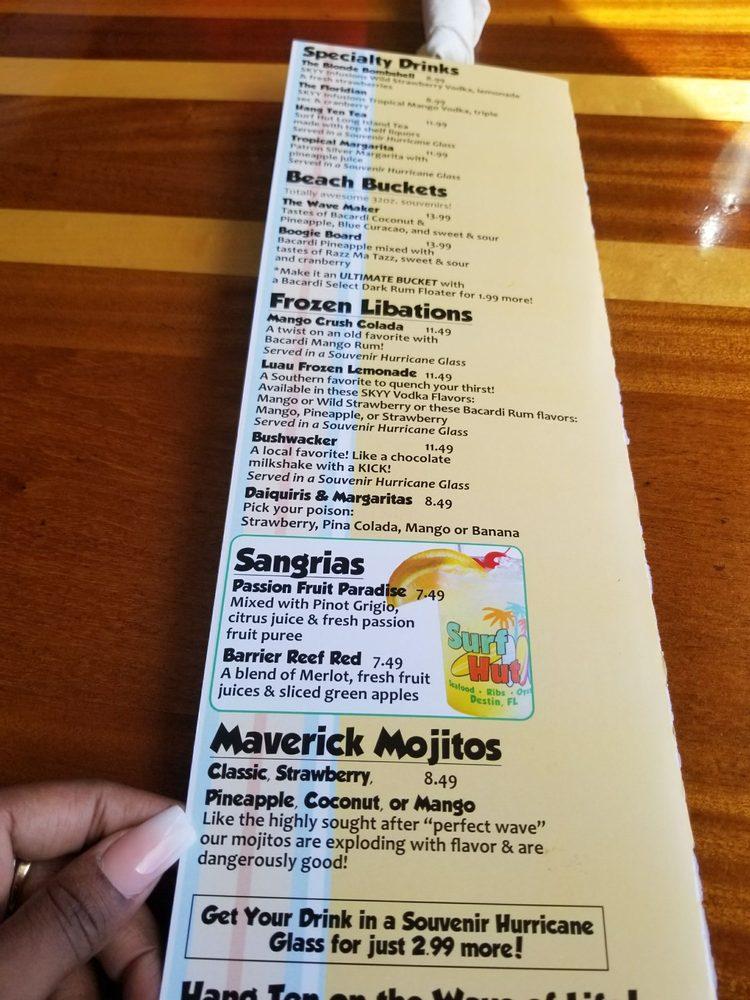 Menu at Surf Hut restaurant, Destin