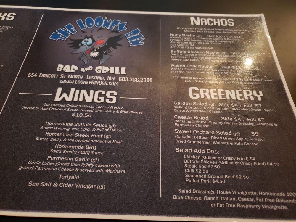 Menu at Looney Bin pub & bar, Laconia